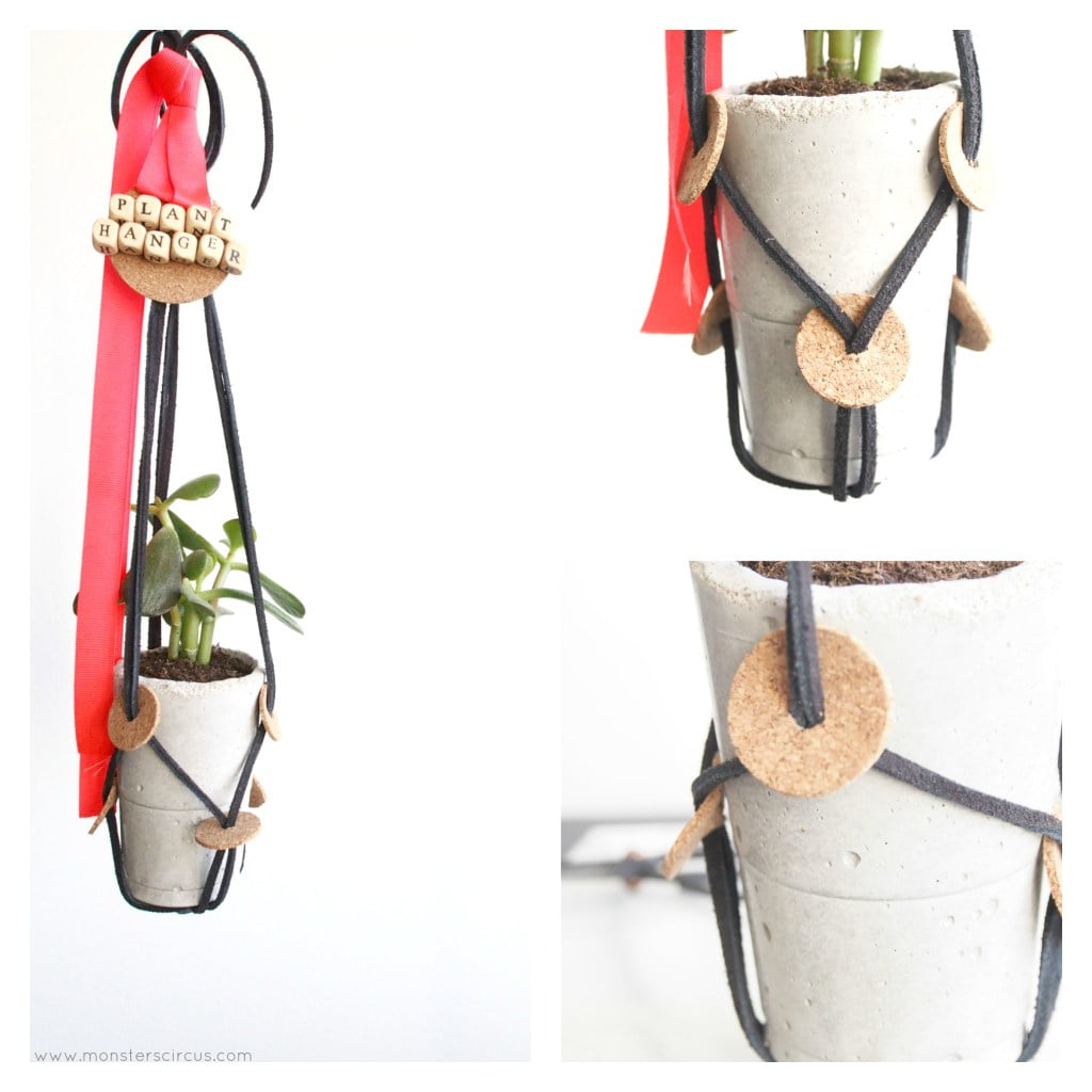leather and cork plant hanger