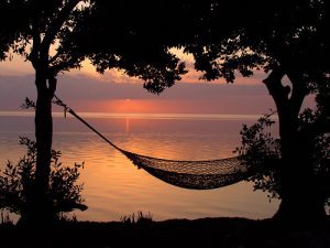 hammocks for sale at sunset near water