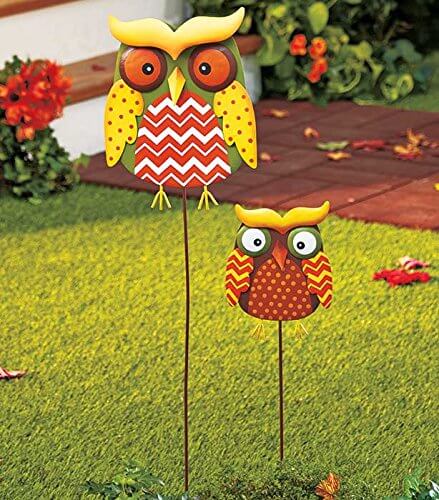 metal-owls decorative garden stakes