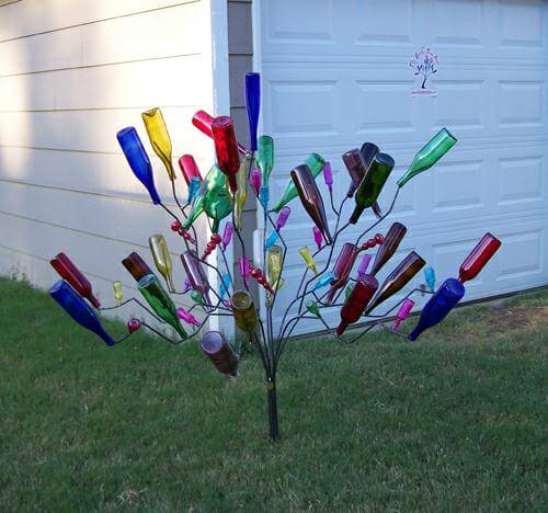 tree created out of glass bottles