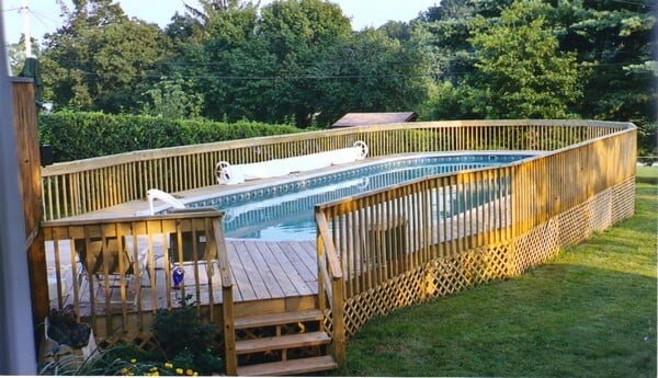 pool surrounded by landscape timbers, landscape timbers
