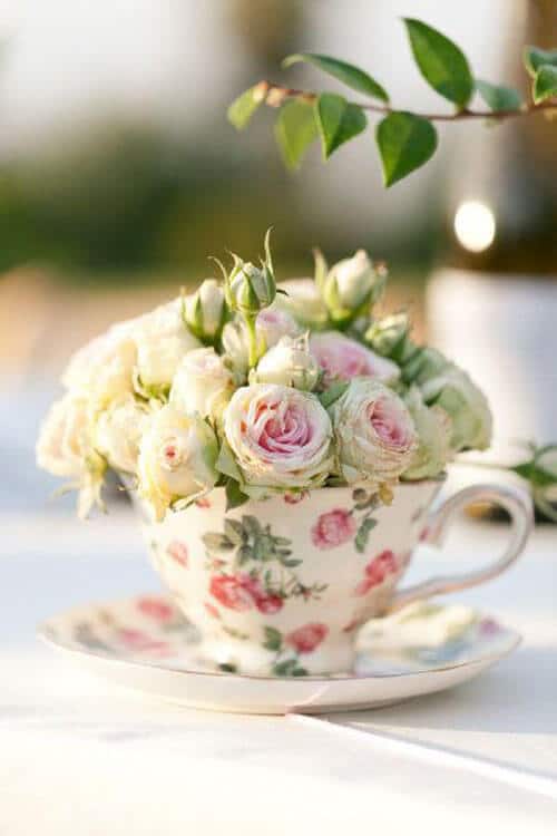 teacup filled with roses, spring wedding ideas