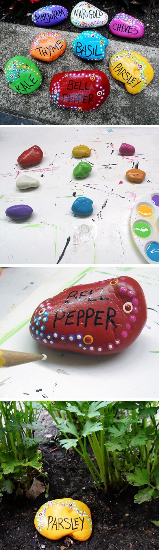 Colorful rock garden markers