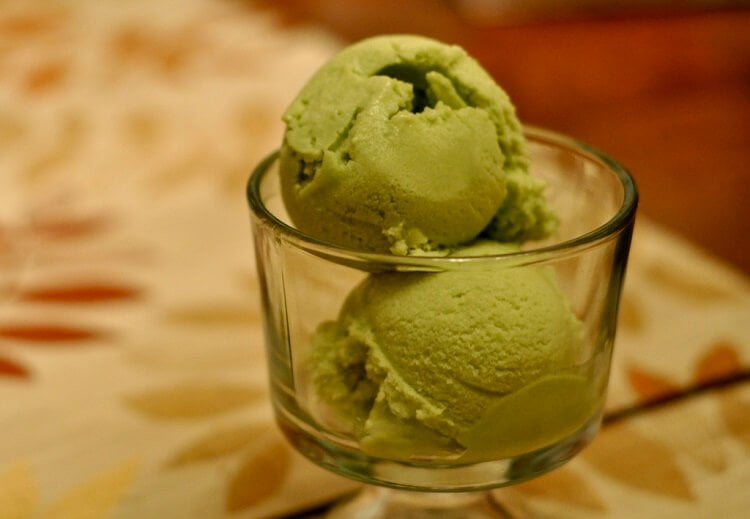 Avocado ice cream placed in a glass