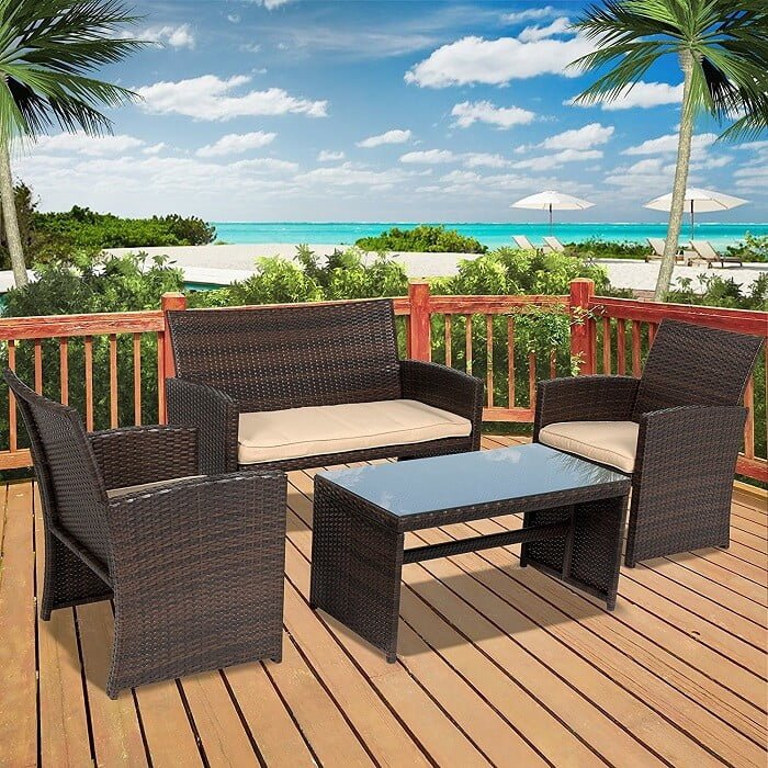 Patio set from Best Choice placed on a deck