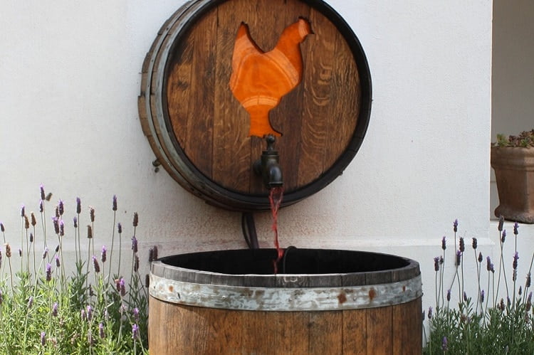 Fountain made from two wine barrels