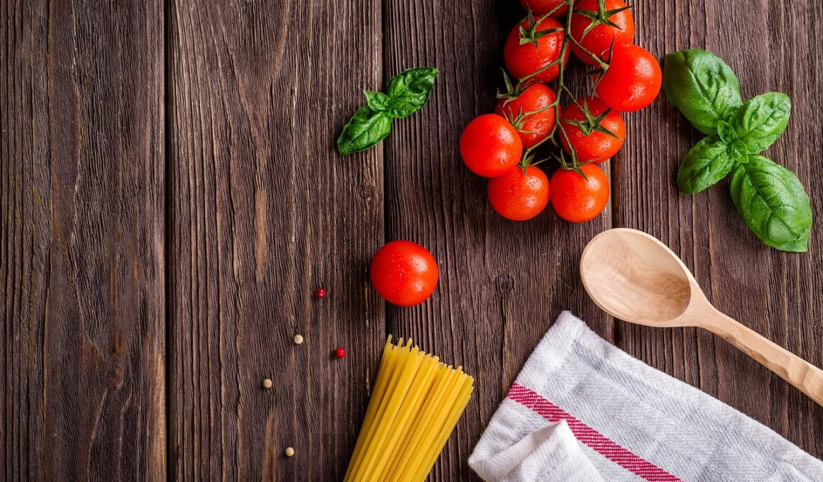 spaghetti, tomatoes, basil