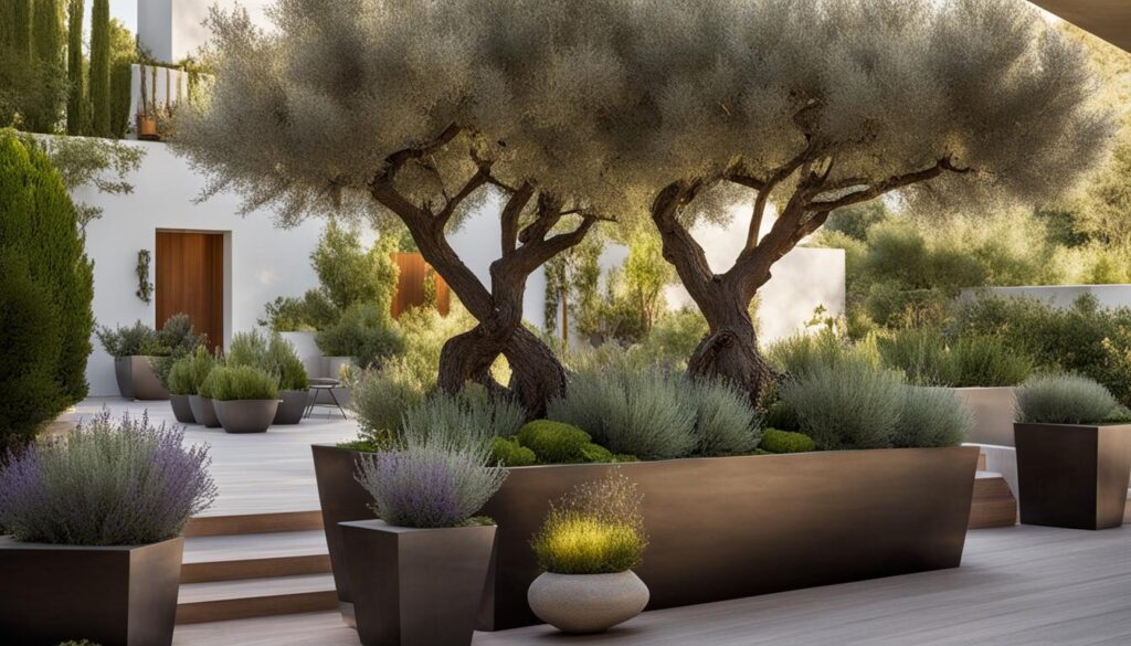 Mediterranean shrubs under an olive tree