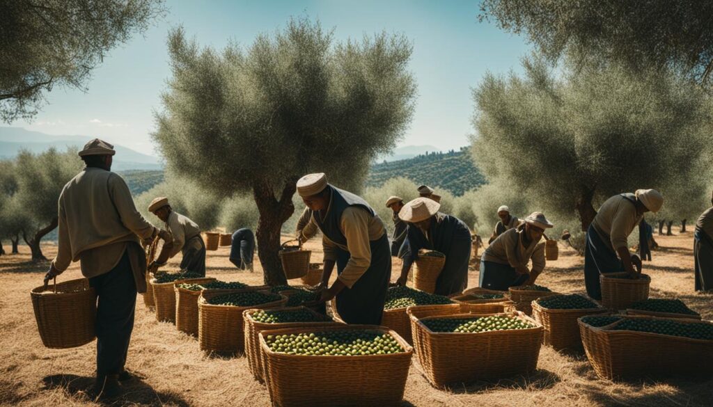 harvesting olive trees