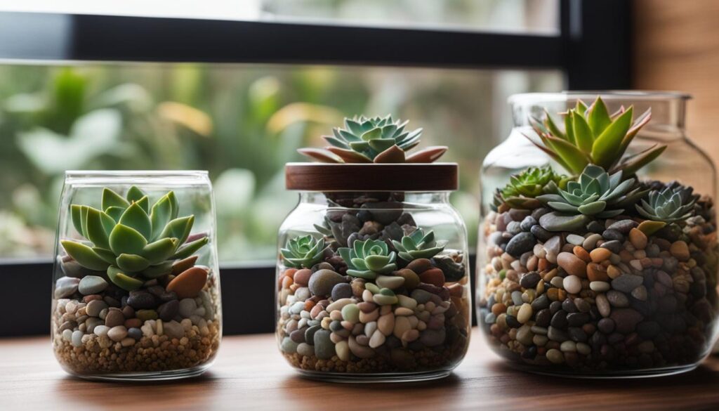 planting succulents in rocks for decoration
