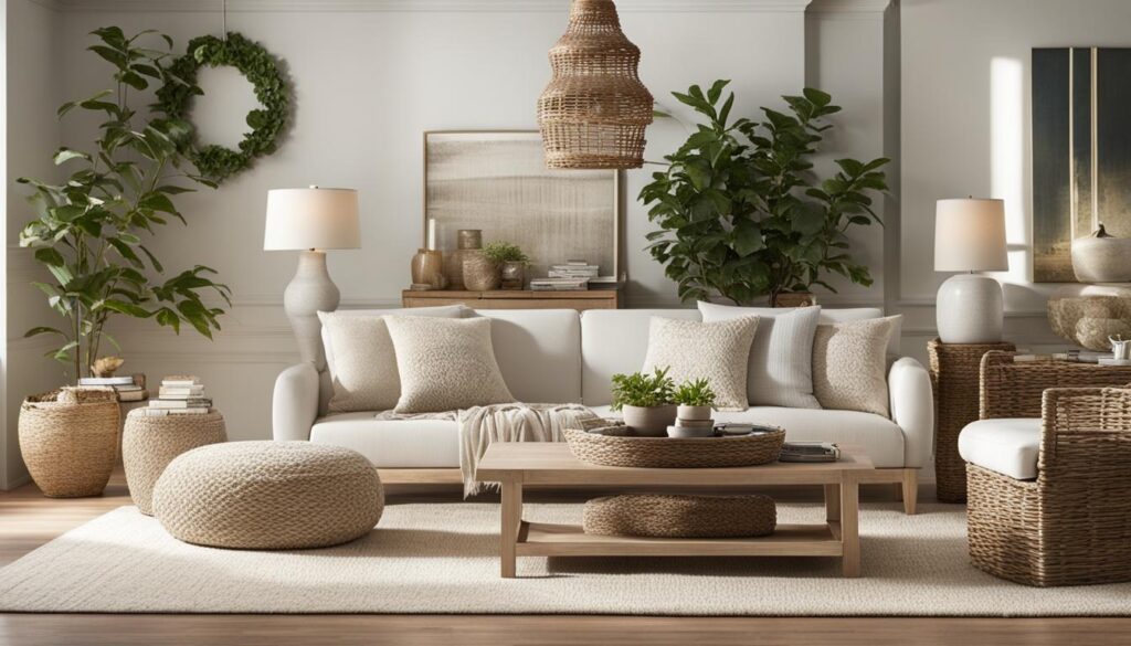 soft white living room with textured furniture