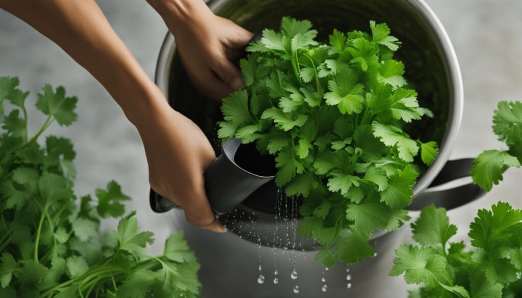 watering cilantro