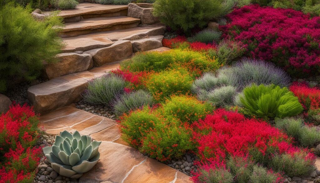 Drought-tolerant ground covers in a vibrant Texas garden
