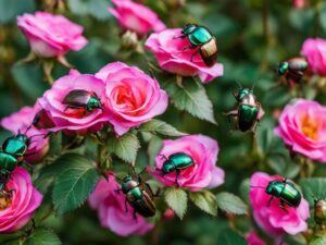 Japanese Beetles On Roses