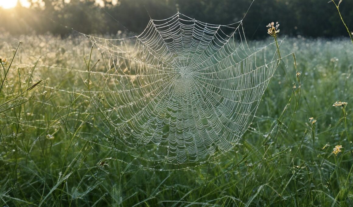 Spider Webs In Grass