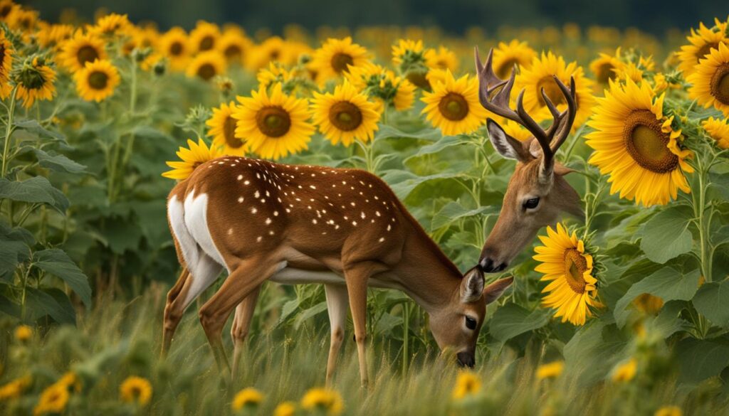 deer and sunflowers