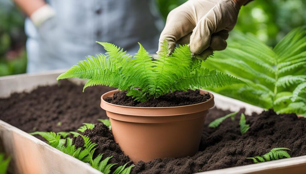 transplanting potted ferns
