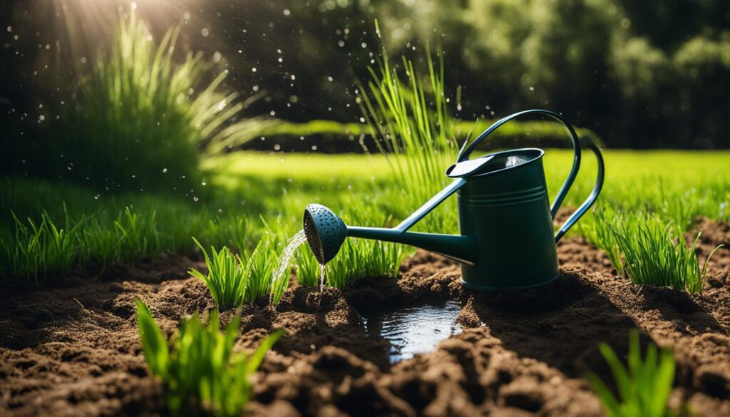 watering grass seed in shade