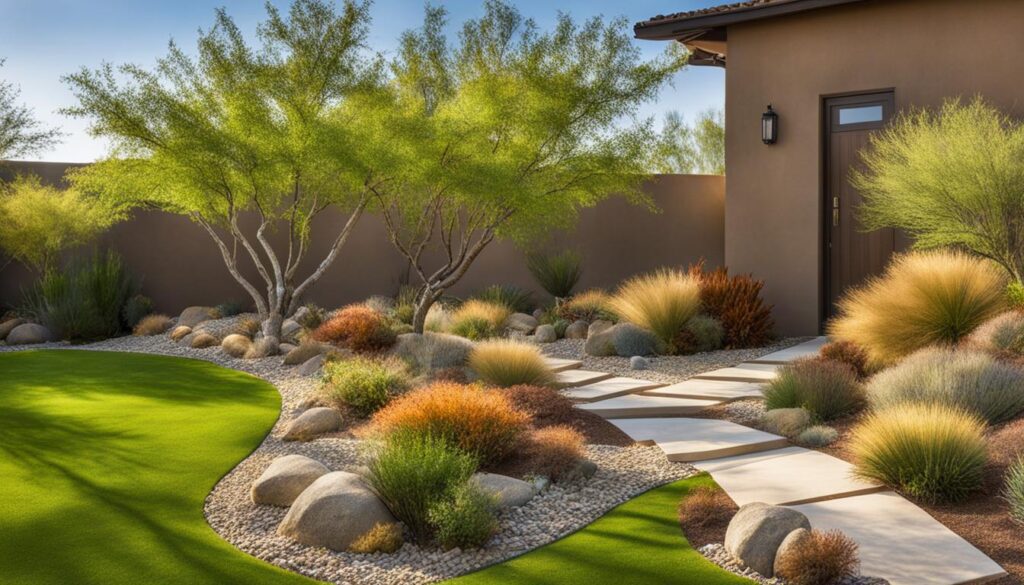 xeriscaping with drought-resistant trees