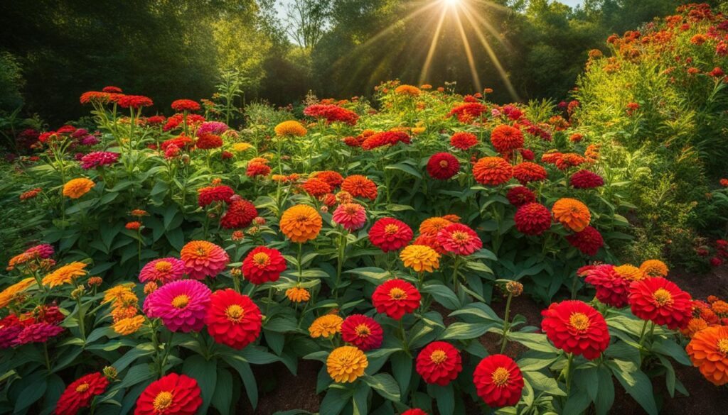 Drought-resistant Zinnias brighten a colorful garden