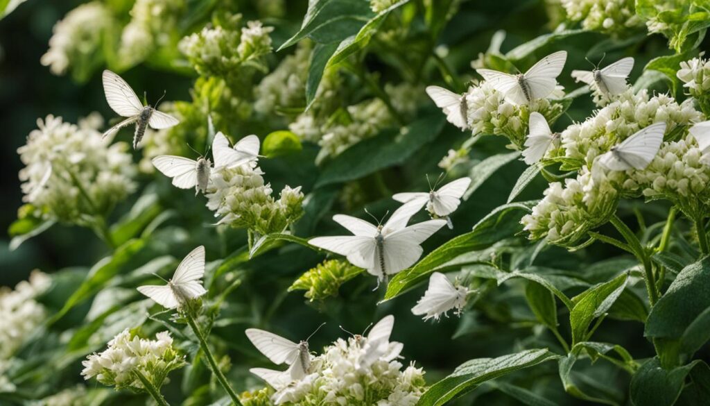 beneficial white moths in the garden